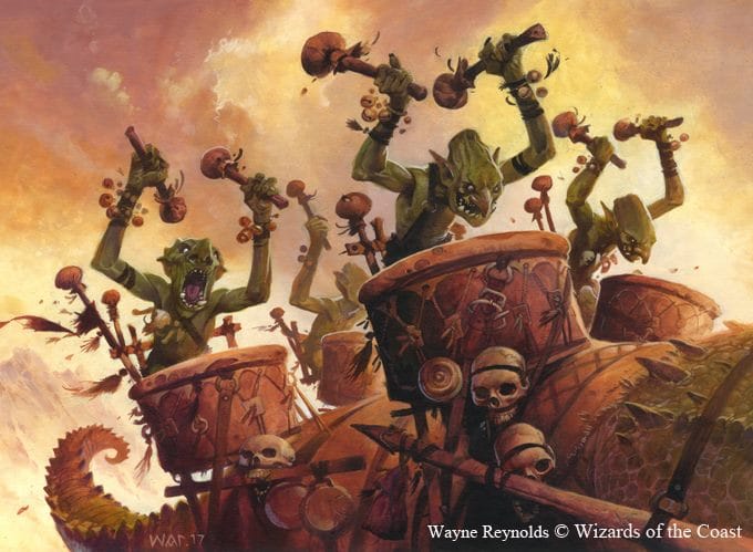 Uno de los artes de las Goblin War Drums, por Wayne Reynolds