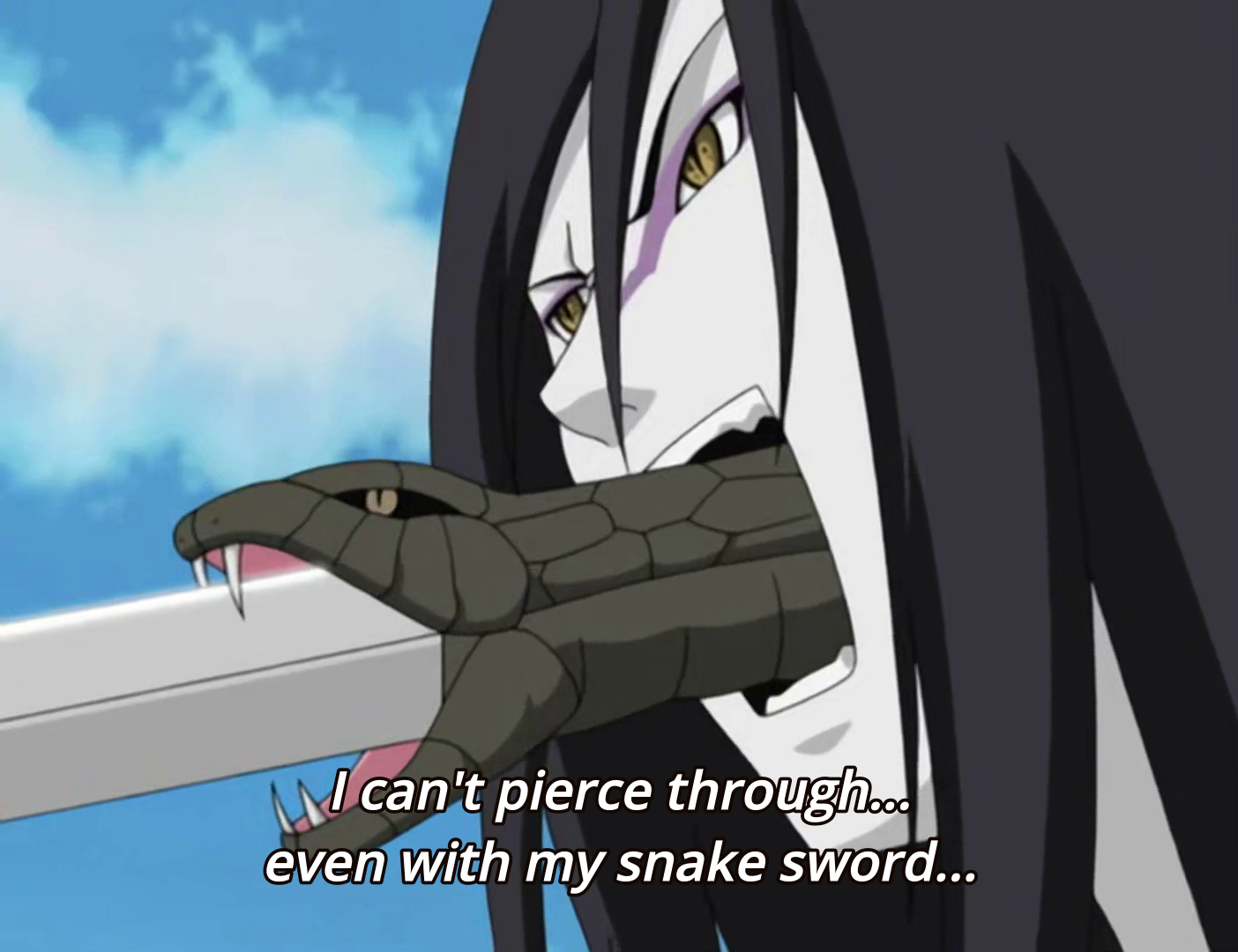 Orochimaru efectivamente sacando un sable por la boca
