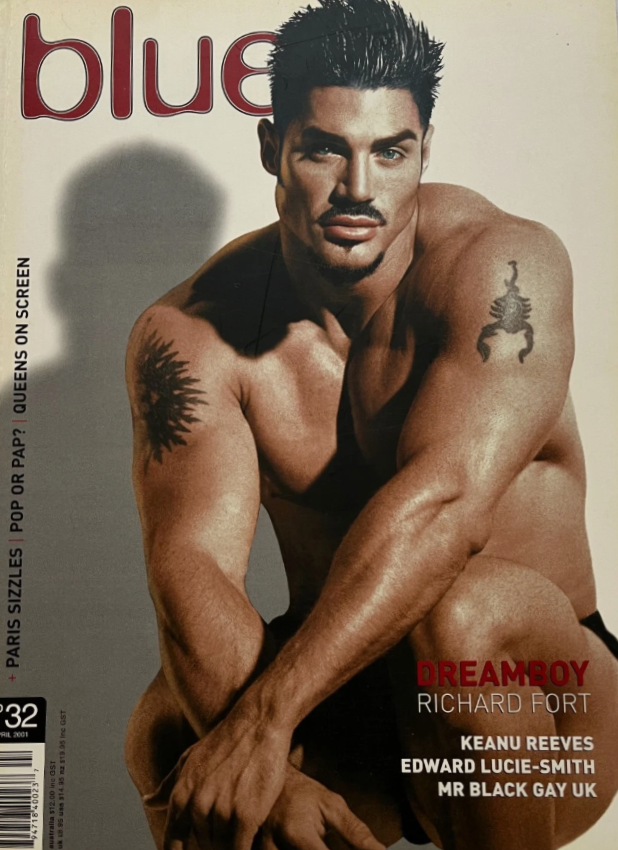 Ricardo Fort on the cover of Issue #32 of the Australian gay magazine Blue+