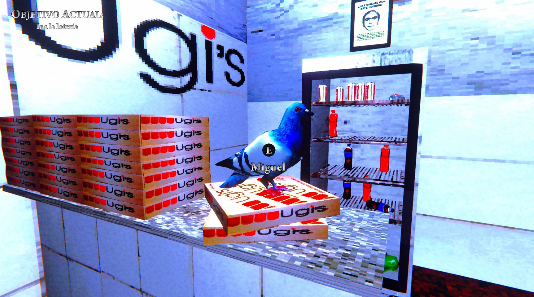 La paloma Miguel de Ugis y el cartel de "¿Has soñado con este hombre?"